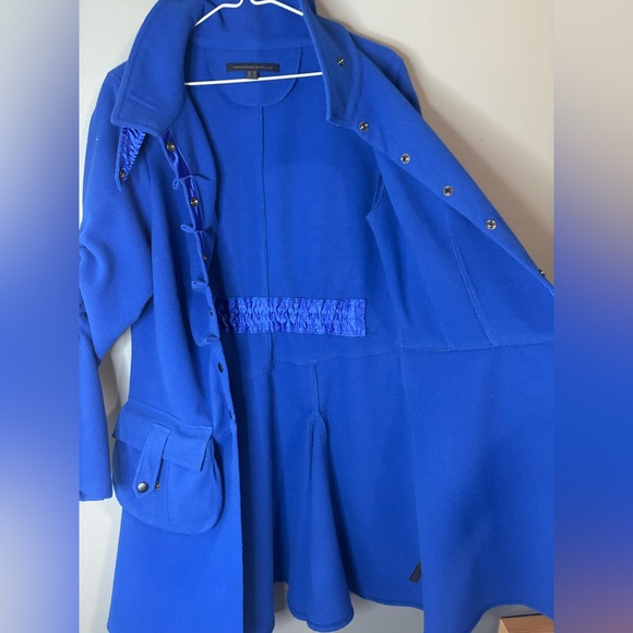 Royal Blue Fit and Flare Coat Size M Structured Button Front Statement Jacket - Picture 3 of 9